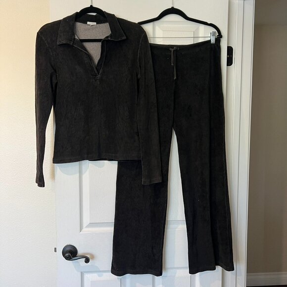 James Perse Dark Gray Corduroy Sweater Pants Matching Lounge Set Size Large - Picture 1 of 8